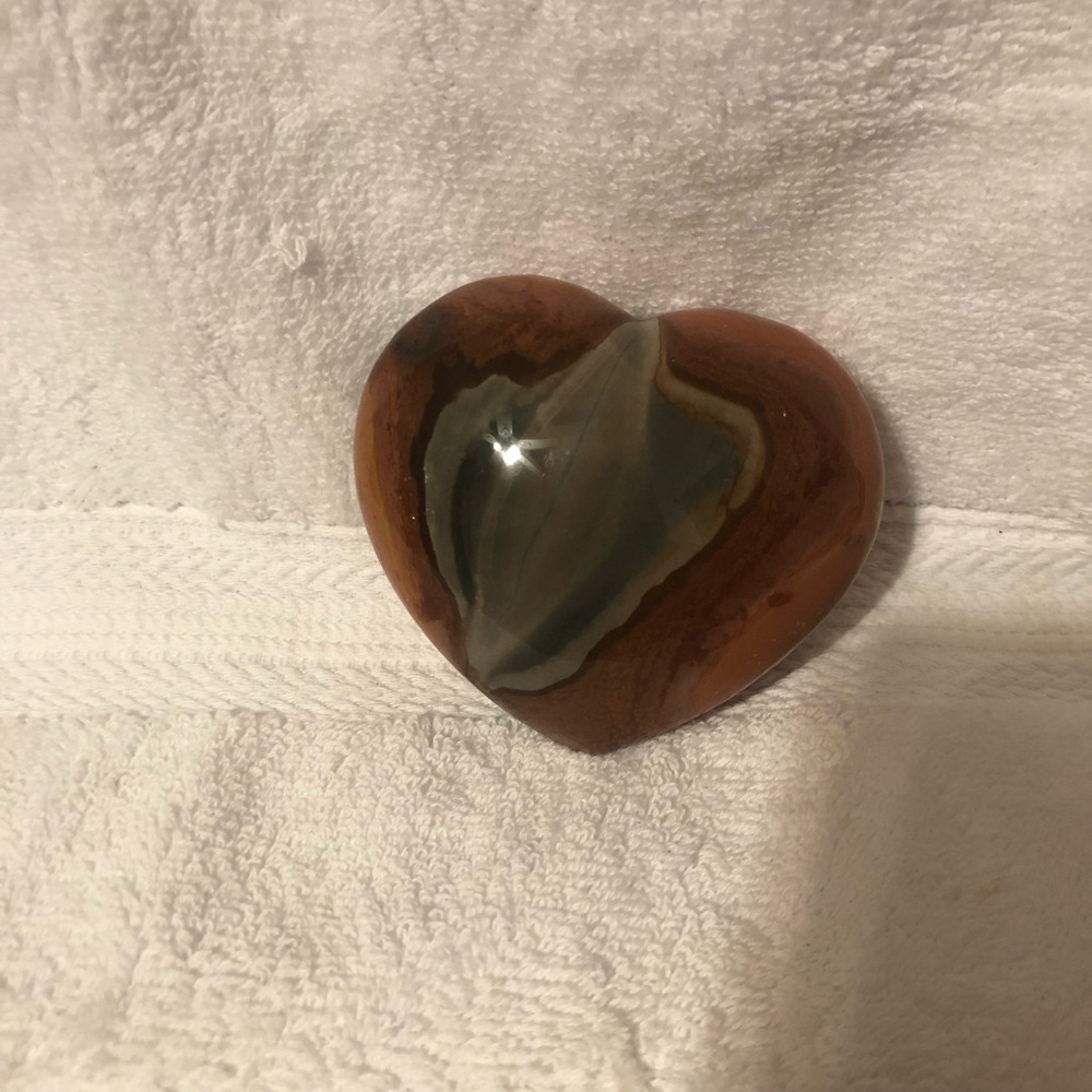 Polychrome jasper carved heart stone